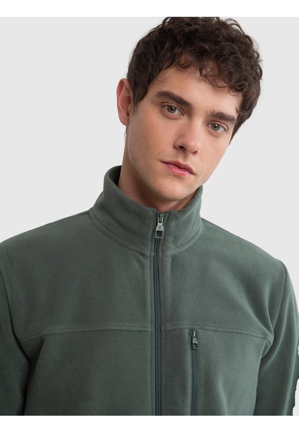 Big-Star - Bluza męska polarowa rozpinana khaki Malkom 303. Typ kołnierza: kołnierzyk stójkowy. Kolor: zielony. Materiał: polar. Wzór: aplikacja