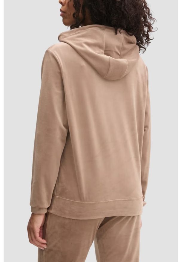 Guess - GUESS Brązowa welurowa damska bluza z kapturem Couture, Rozmiar M. Typ kołnierza: kaptur. Kolor: brązowy. Materiał: welur