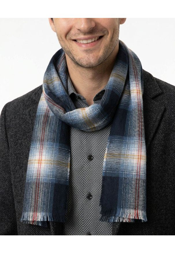 V. Fraas - Szalik Niebiesko-Szary w Kratkę, Miękki, Firmy V.Fraas -Cashmink- Elegancki, Męski. Kolor: niebieski. Materiał: syntetyk, materiał, wełna, poliakryl, tkanina. Wzór: kratka. Sezon: lato. Styl: elegancki