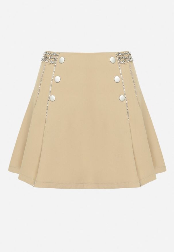 Born2be - Beżowa Rozkloszowana Spódnica Mini z Guzikami Allsa. Kolor: beżowy