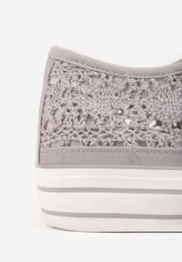 Renee - Szare Trampki Przed Kostkę z Ażurową Cholewką Shiliarre. Wysokość cholewki: przed kostkę. Kolor: szary. Szerokość cholewki: normalna. Wzór: ażurowy #2