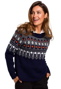 Style - Klasyczny sweterek z wzorem w stylu norweskim granatowy. Kolor: niebieski. Styl: klasyczny #1