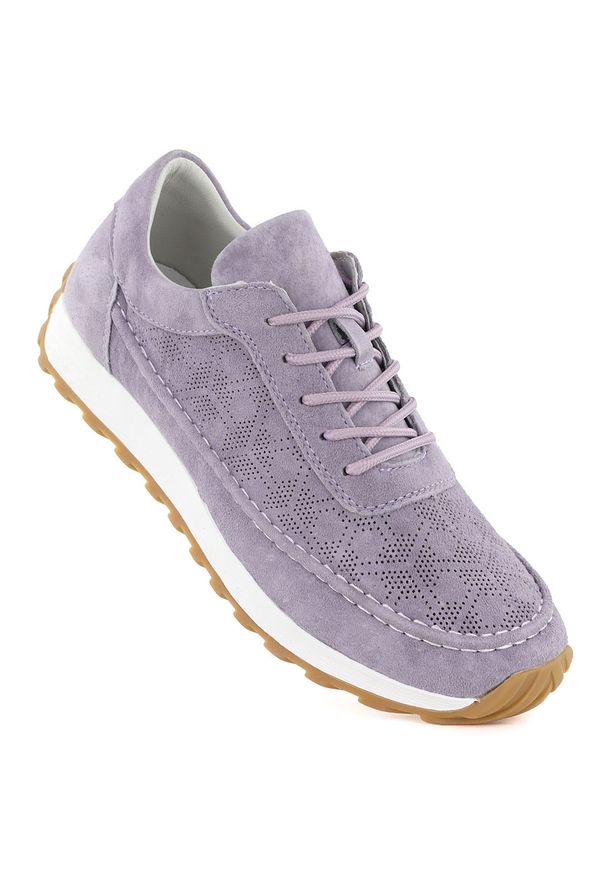 Skórzane półbuty damskie zamszowe purpurowe Sergio Leone SP001. Kolor: fioletowy. Materiał: skóra. Szerokość cholewki: normalna. Wzór: ażurowy