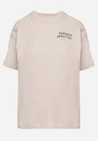 Born2be - Beżowy Bawełniany T-shirt Typu Oversize z Nadrukiem i Napisem Fillana. Okazja: na co dzień. Kolor: beżowy. Materiał: bawełna. Wzór: napisy, nadruk. Styl: casual #5
