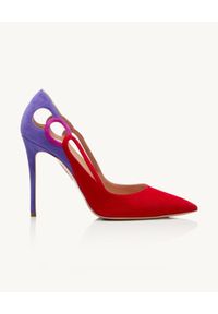 AQUAZZURA - Zamszowe szpilki Fenix Pump. Kolor: czerwony. Materiał: zamsz. Wzór: ażurowy. Obcas: na szpilce. Wysokość obcasa: średni #8