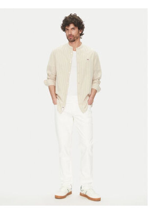Tommy Jeans Koszula DM0DM20893 Beżowy Regular Fit. Kolor: beżowy. Materiał: len, bawełna