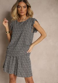 Renee - Czarny Komplet z Bawełny Zdobiony Etnicznym Printem T-shirt i Szorty Sarilena. Kolor: czarny. Materiał: bawełna. Wzór: aplikacja, nadruk