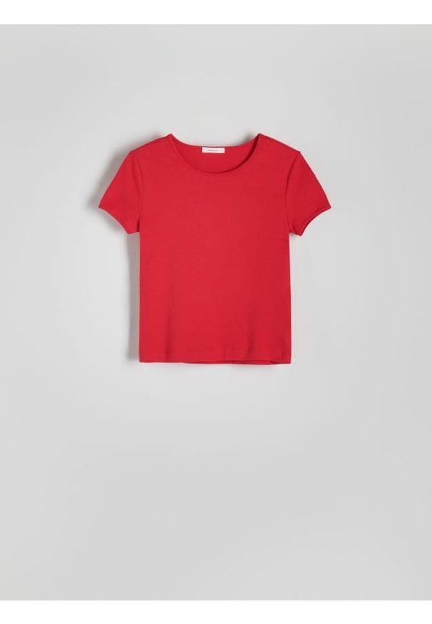 Reserved - T-shirt z merceryzowanej bawełny - czerwony. Kolor: czerwony. Materiał: bawełna