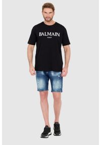 Balmain - BALMAIN Czarny męski t-shirt z wypukłym gumowym logo. Kolor: czarny. Materiał: guma #4
