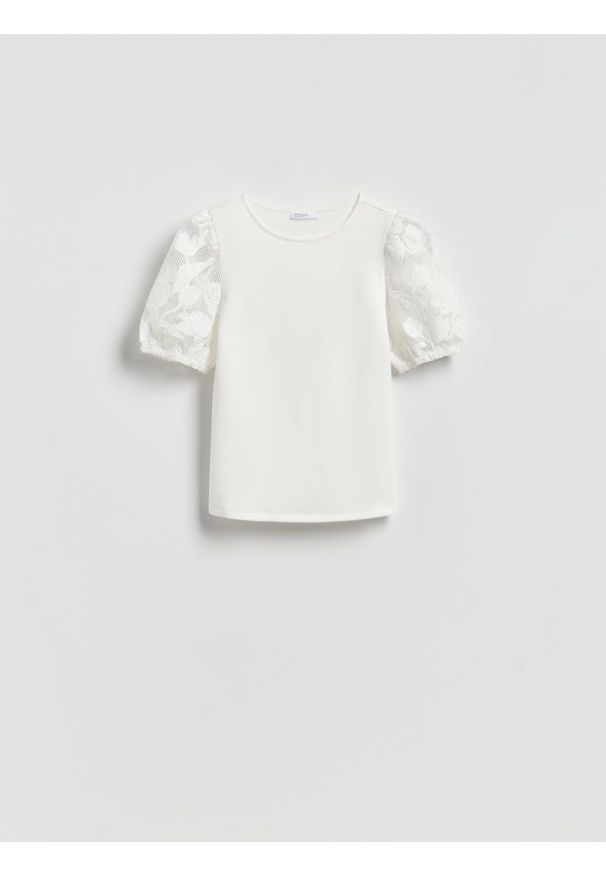 Reserved - Bluzka z dodatkiem modalu - biały. Kolor: biały. Materiał: dzianina, bawełna