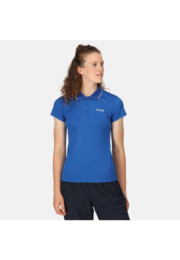 Regatta - Damska koszulka turystyczna polo Maverick V. Typ kołnierza: polo. Kolor: niebieski. Materiał: poliester