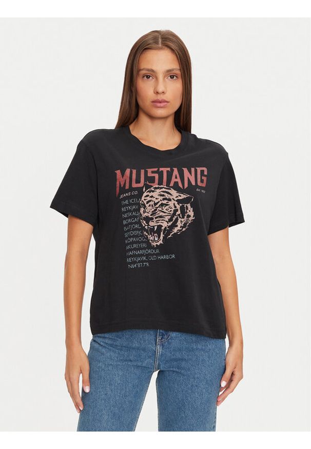 Mustang T-Shirt Floris 1015457 Czarny Relaxed Fit. Kolor: czarny. Materiał: bawełna