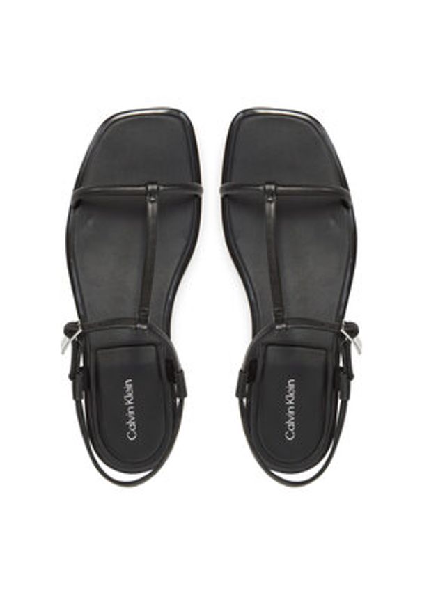 Calvin Klein Sandały Flat Sandal Squared Buckle Lth HW0HW02556 Czarny. Kolor: czarny. Materiał: skóra