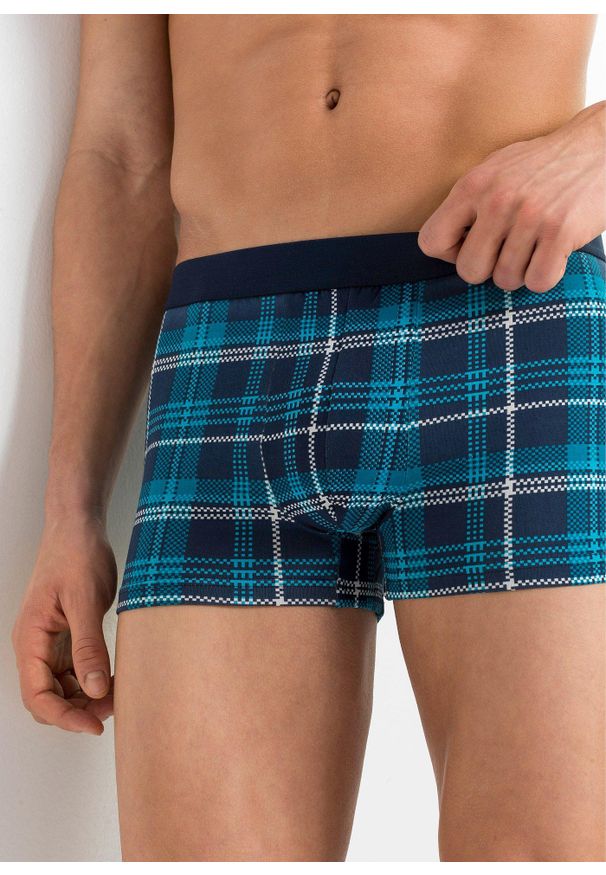 bonprix - Bokserki o dopasowanym kroju z bawełną (3 pary). Kolor: niebieski. Materiał: bawełna. Wzór: nadruk