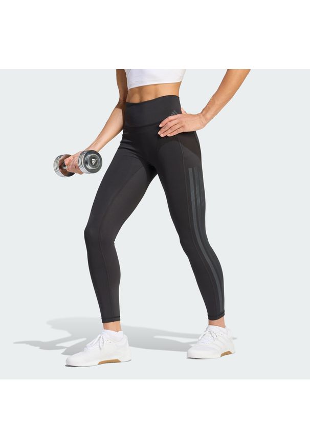 Adidas - Legginsy Optime Workout 3-Stripes 7/8. Stan: podwyższony. Kolor: czarny. Materiał: skóra, materiał. Sport: fitness