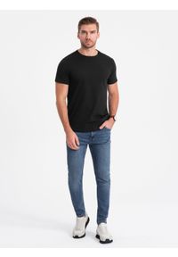 Ombre Clothing - Męski klasyczny bawełniany T-shirt BASIC - ciepło-szary V7 OM-TSBS-0146 - XXL. Kolor: szary. Materiał: bawełna. Styl: klasyczny #6