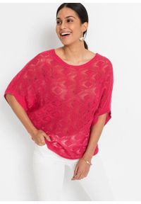 Shirt dzianinowy oversize bonprix różowy magenta. Kolor: różowy. Materiał: dzianina #5