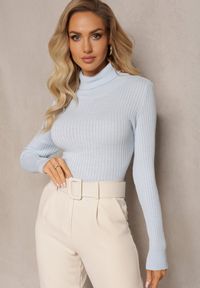 Renee - Niebieski Klasyczny Golf z Prążkowanego Materiału Belikorre. Okazja: na co dzień. Typ kołnierza: golf. Kolor: niebieski. Materiał: materiał, prążkowany. Styl: klasyczny