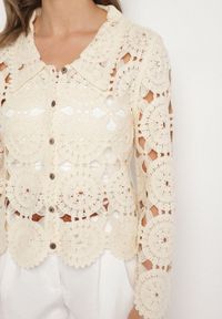 Born2be - Beżowa Ażurowa Koszula z Bawełny w Stylu Boho Banaviela. Okazja: na co dzień. Typ kołnierza: kołnierzyk klasyczny. Kolor: beżowy. Materiał: bawełna. Długość rękawa: długi rękaw. Długość: długie. Wzór: ażurowy. Styl: boho