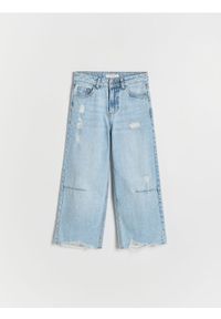 Reserved - Jeansy straight fit z przetarciami - niebieski. Kolor: niebieski #1