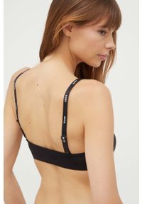 BOSS biustonosz kolor czarny gładki. Kolor: czarny. Materiał: materiał, wiskoza. Rodzaj stanika: odpinane ramiączka. Wzór: gładki #4