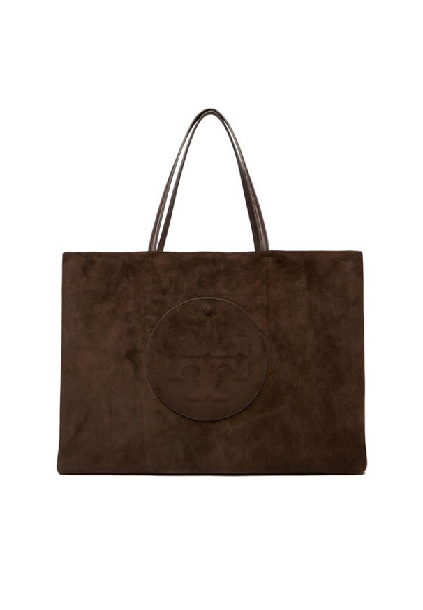 Tory Burch Torebka Ella Suede Tote 170980 Brązowy. Kolor: brązowy. Materiał: zamszowe, skórzane