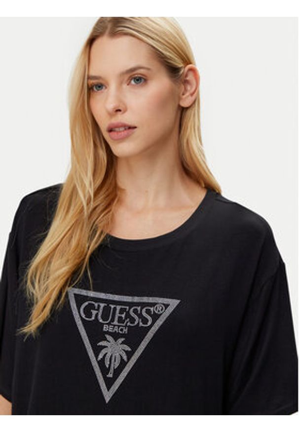 Guess T-Shirt E4GI00 K68D2 Czarny Regular Fit. Kolor: czarny. Materiał: wiskoza