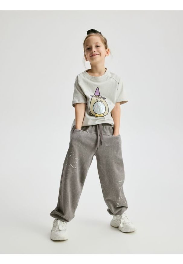 Reserved - Spodnie dresowe z aplikacją - ciemnoszary. Kolor: szary. Materiał: dresówka. Wzór: aplikacja