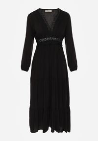 Born2be - Czarna Rozkloszowana Sukienka z Koronką Brightyn. Kolor: czarny. Materiał: koronka. Wzór: koronka. Długość: maxi #5