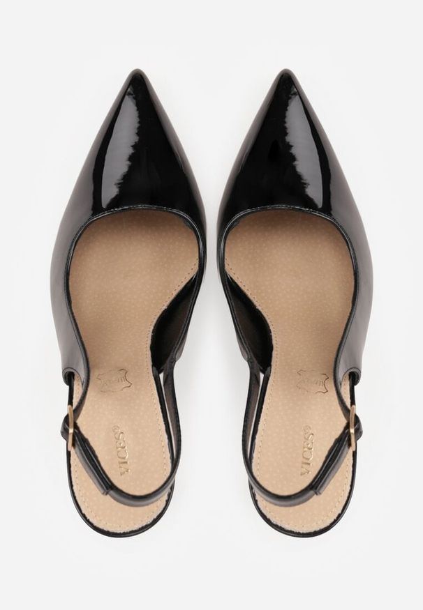 Renee - Czarne Szpilki Slingback VICES z Lakierowanym Połyskiem i Skórzaną Wkładką Marinja. Nosek buta: szpiczasty. Kolor: czarny. Materiał: skóra, lakier. Obcas: na szpilce. Styl: wizytowy, elegancki