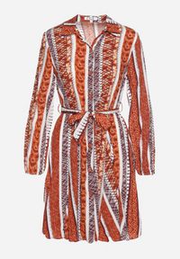 Born2be - Brązowa Sukienka Koszulowa z Wiskozy Rozkloszowana z Materiałowym Paskiem Sigina. Okazja: do pracy. Kolor: brązowy. Materiał: wiskoza, materiał. Długość rękawa: długi rękaw. Typ sukienki: koszulowe #5