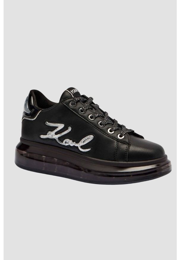 Karl Lagerfeld - KARL LAGERFELD Czarne sneakersy damskie z brokatem KAPRI KUSHION Signia, Rozmiar 41. Kolor: czarny. Wzór: napisy