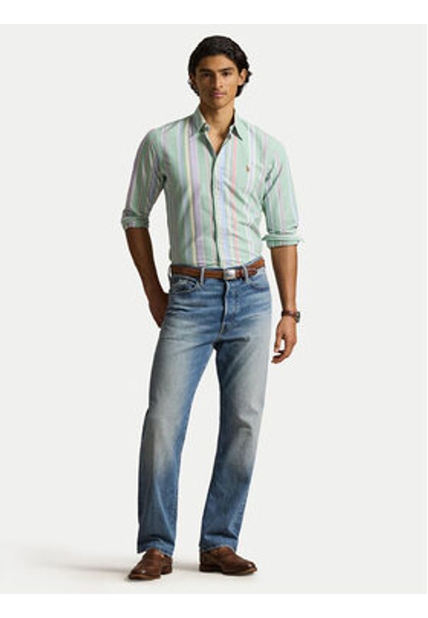 Polo Ralph Lauren Koszula 710928921002 Zielony jasny Custom Fit. Typ kołnierza: polo. Kolor: zielony. Materiał: bawełna