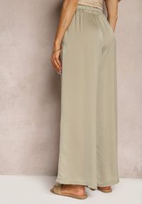 Renee - Jasnozielone Wiskozowe Spodnie Szerokie High Waist Rissalene. Okazja: na spotkanie biznesowe, do pracy. Stan: podwyższony. Kolor: beżowy. Materiał: wiskoza. Styl: biznesowy, elegancki #4