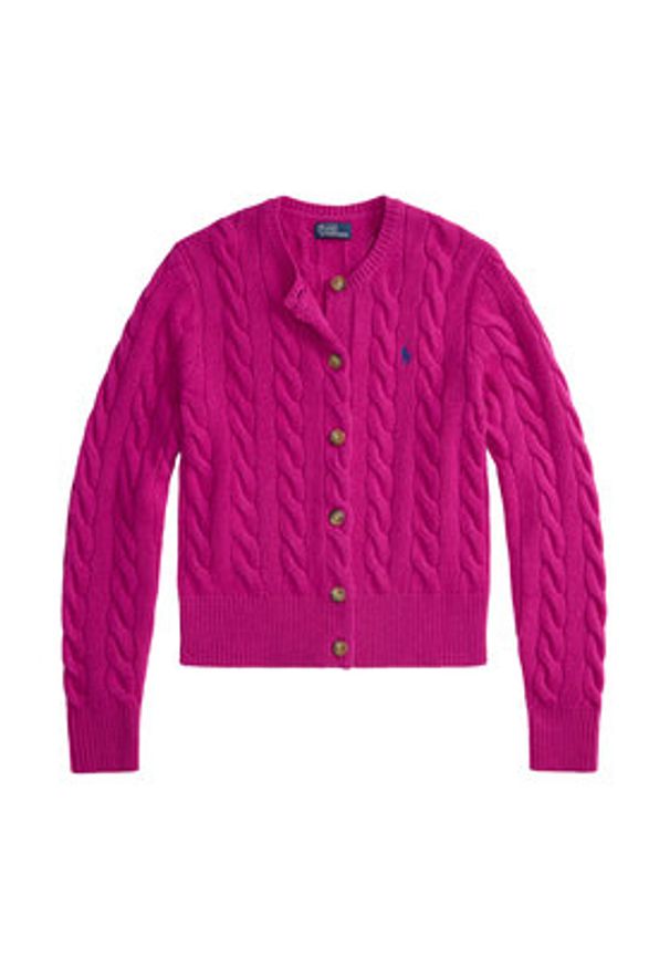 Polo Ralph Lauren Kardigan 211972104006 Różowy Slim Fit. Typ kołnierza: polo. Kolor: różowy. Materiał: wełna