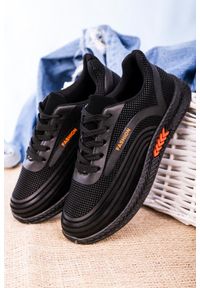 Casu - Czarne buty sportowe sznurowane casu 20y04/o. Kolor: czarny, pomarańczowy, wielokolorowy