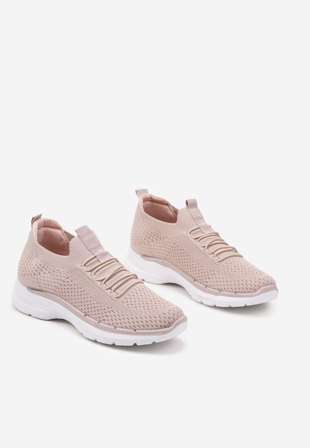 Renee - Różowe Wsuwane Buty Sportowe Sneakersy z Imitacją Sznurówek Tatanoris. Okazja: na co dzień. Zapięcie: bez zapięcia. Kolor: różowy. Materiał: jeans. Obcas: na obcasie. Wysokość obcasa: niski