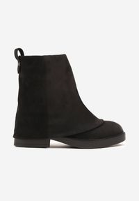 Renee - Czarne Botki z Imitacji Zamszu z Cholewką w Stylu Nogawki Rilavine. Okazja: na co dzień. Kolor: czarny. Materiał: zamsz. Szerokość cholewki: normalna. Styl: casual #4