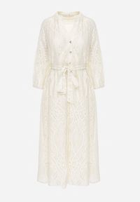 Renee - Beżowa Koronkowa Sukienka Boho Rozkloszowana z Paskiem w Talii Irinsea. Okazja: na co dzień. Kolor: beżowy. Materiał: koronka. Wzór: koronka. Typ sukienki: rozkloszowane, proste. Styl: boho #4
