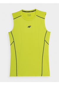 4f - Tank top do biegania slim szybkoschnący męski. Kolor: zielony. Materiał: materiał, dzianina. Długość rękawa: bez rękawów. Sport: fitness, bieganie