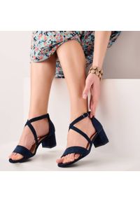 Granatowe sandały damskie Sergio Leone Sk837. Kolor: niebieski. Materiał: zamsz. Obcas: na słupku #1