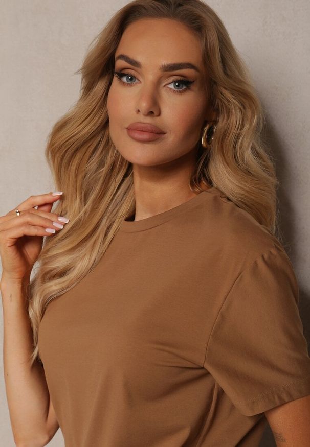 Renee - Brązowa Klasyczna Gładka Koszulka z Bawełny Detima. Kolor: brązowy. Materiał: bawełna. Wzór: gładki. Styl: klasyczny