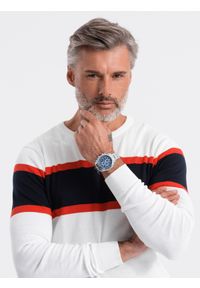 Ombre Clothing - Sweter męski - biały V5 - Rozmiar: XL. Kolor: biały. Materiał: jeans, bawełna. Styl: klasyczny