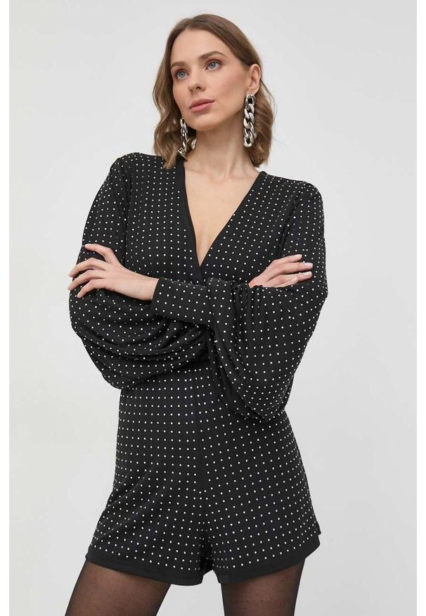 Patrizia Pepe kombinezon kolor czarny z dekoltem w szpic. Kolor: czarny. Materiał: materiał