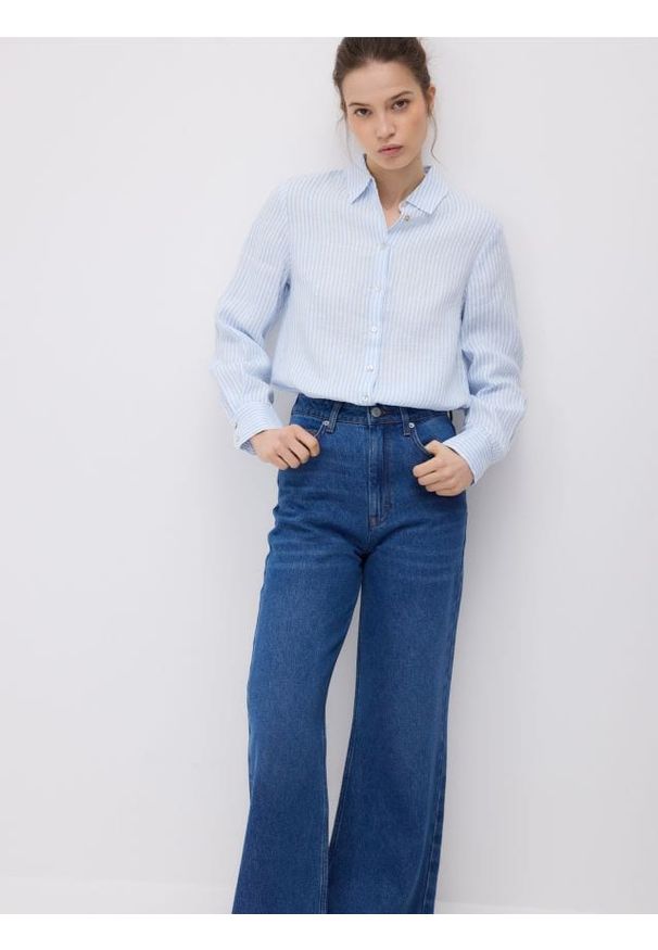 Reserved - Lniana koszula - wielobarwny. Materiał: len