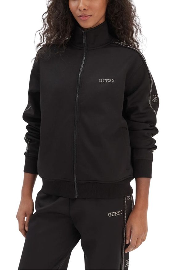 Guess - GUESS Czarna rozpinana bluza damska z lamapsami i cyrkoniami Octavia, Rozmiar M. Okazja: na co dzień. Kolor: czarny. Styl: elegancki, casual, sportowy