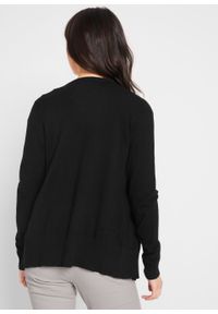 Sweter rozpinany z gładkiej dzianiny z plisą guzikową bonprix czarny. Kolor: czarny. Materiał: dzianina. Wzór: gładki #6