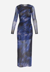 Born2be - Czarno-Granatowa Dopasowana Sukienka Długa z Siateczki z Rozcięciem na Boku Nethys. Kolor: czarny. Materiał: wiskoza. Styl: elegancki. Długość: maxi #3