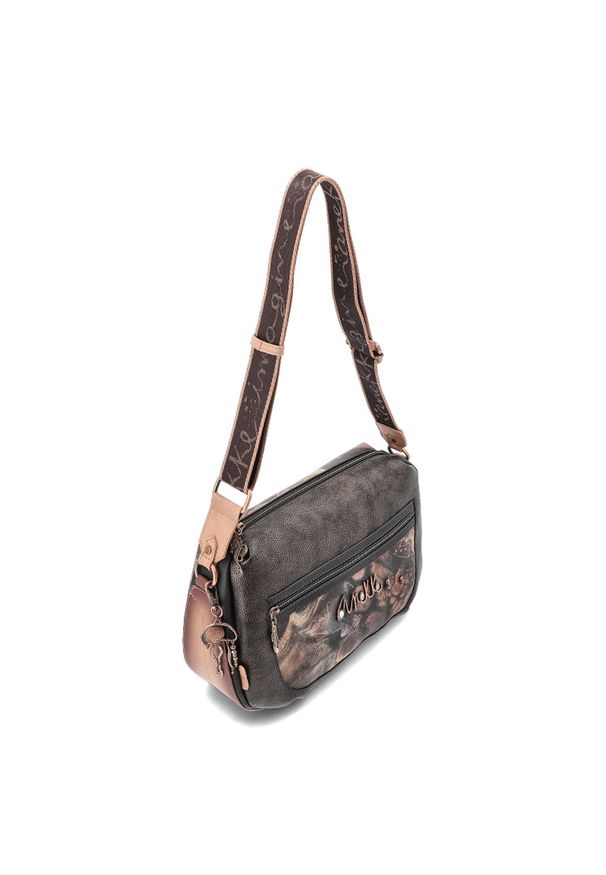 Brązowa Torebka Anekke Modna Listonoszka Damska. Kolor: brązowy. Wzór: nadruk, aplikacja. Materiał: zdobione