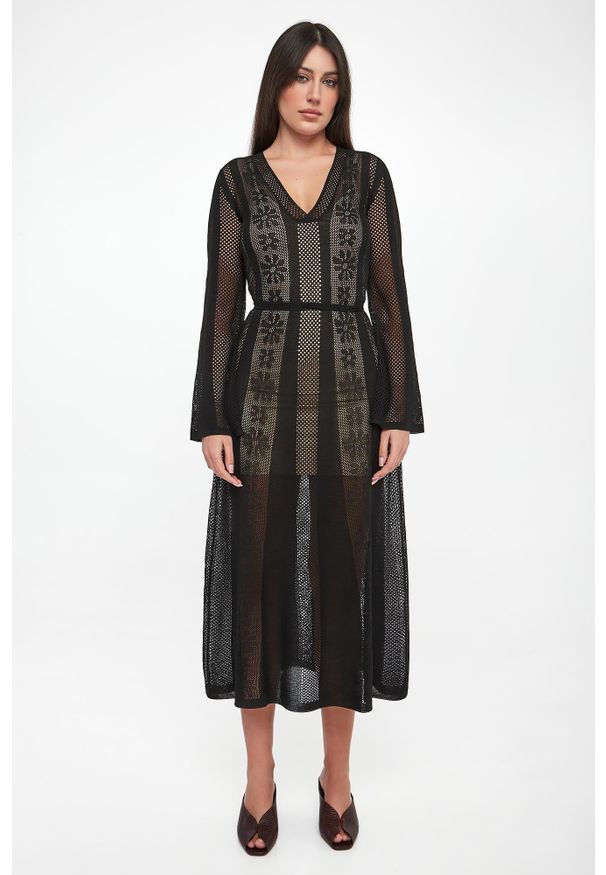 Twinset Milano - Sukienka ażurowa midi TWINSET. Wzór: ażurowy. Długość: midi
